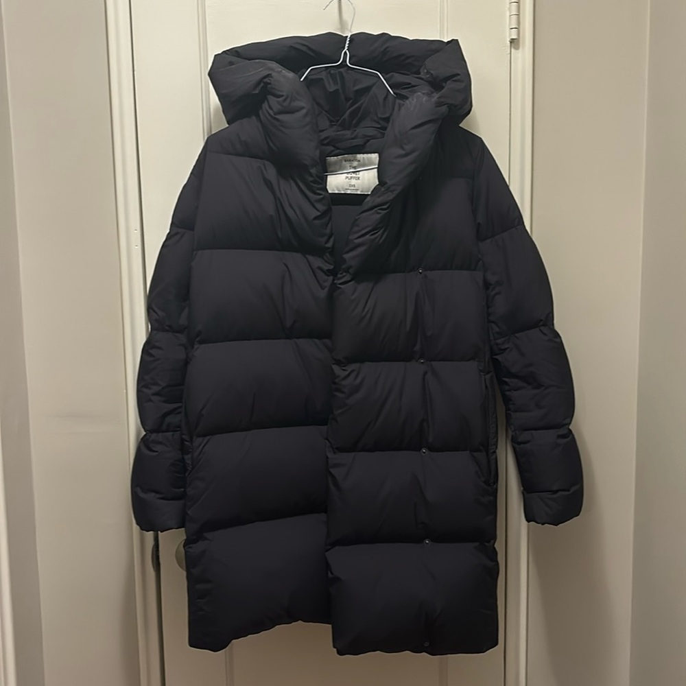 Babaton The Duvet Puffer Mid Soft Satin goose down black puffer jacket 2XS XXS